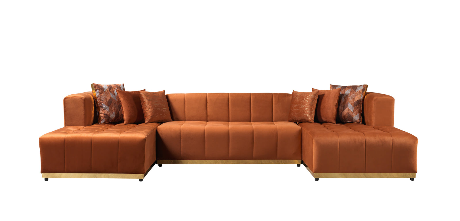 Elisha Orange Velvet Double Chaise Sectional