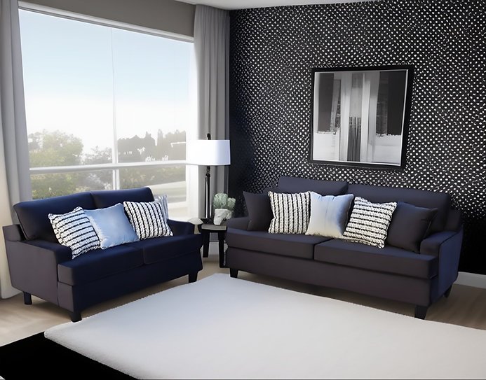 Ritz Black Velvet Oversized Sofa & Loveseat