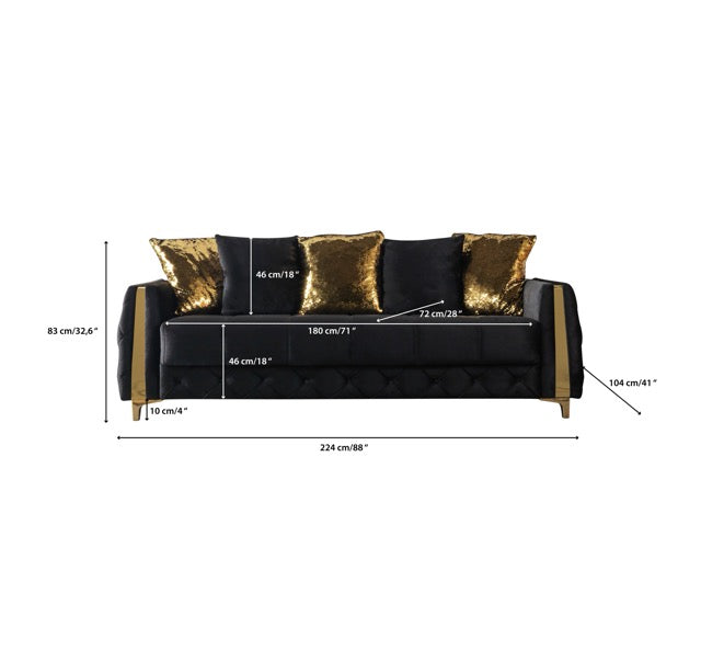 Florence Black Velvet Sofa 88" & Loveseat 64"