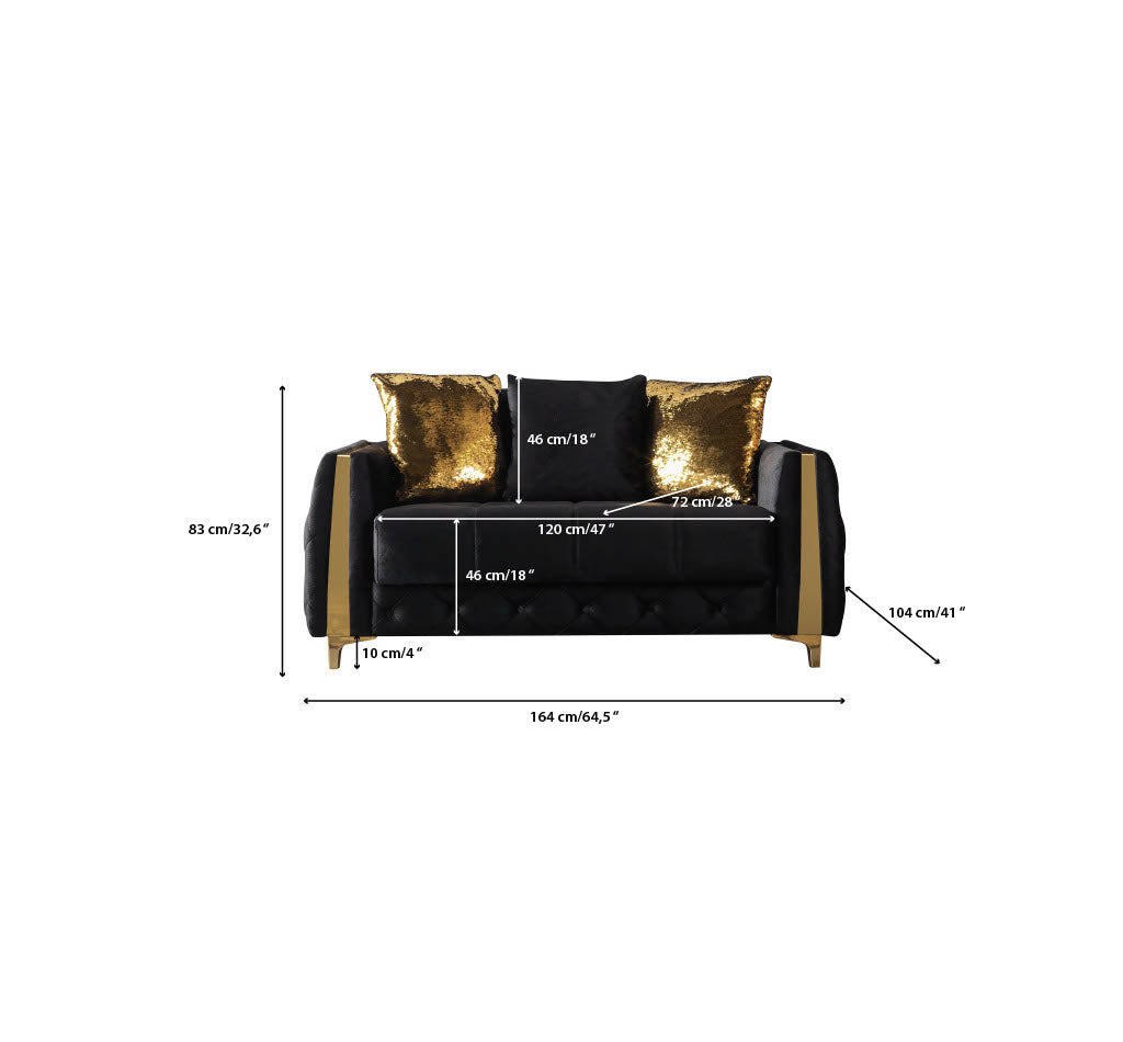 Florence Black Velvet Sofa 88" & Loveseat 64"