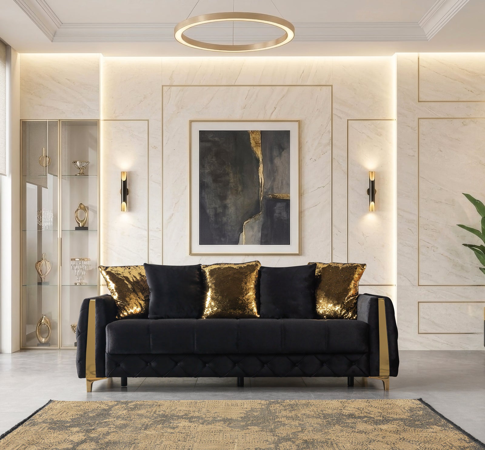 Florence Black Velvet Sofa 88" & Loveseat 64"