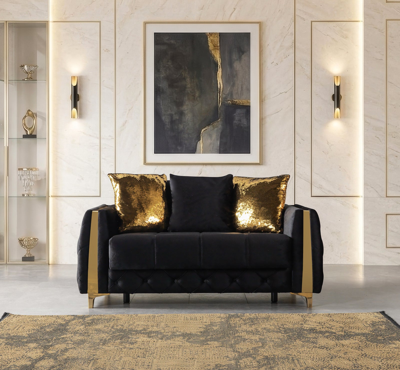 Florence Black Velvet Sofa 88" & Loveseat 64"