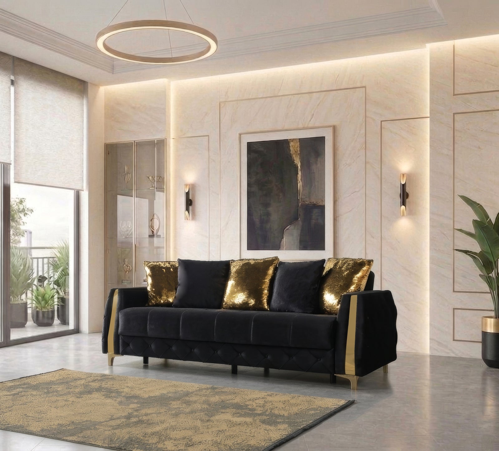 Florence Black Velvet Sofa 88" & Loveseat 64"