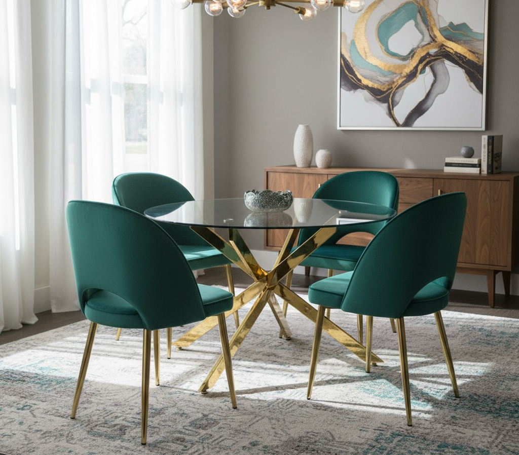 Green Gold Round Dining Set