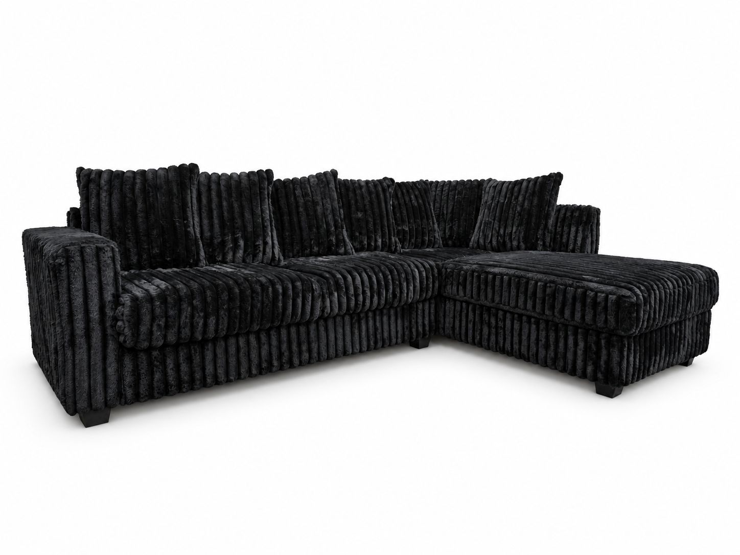 Hanna Black Fluffy Corduroy Sectional with Reversible Chaise
