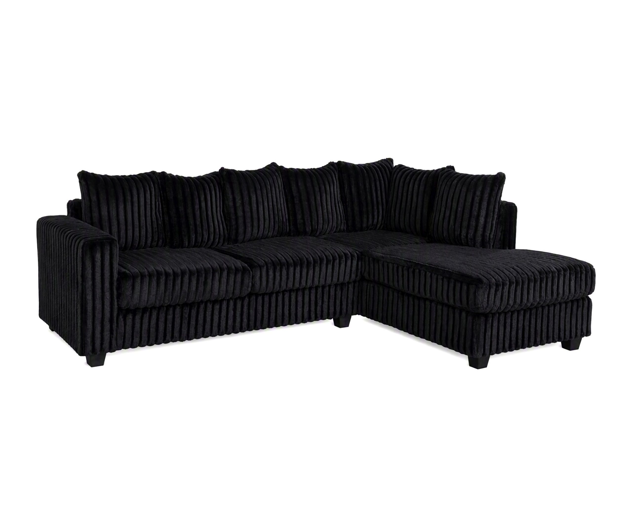 Hanna Black Fluffy Corduroy Sectional with Reversible Chaise