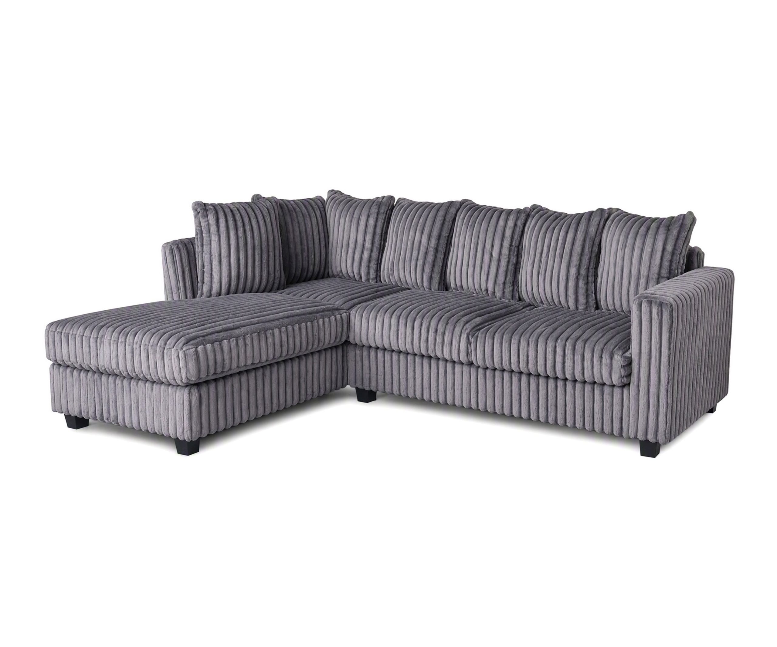 Hanna Grey Fluffy Corduroy Sectional with Reversible Chaise