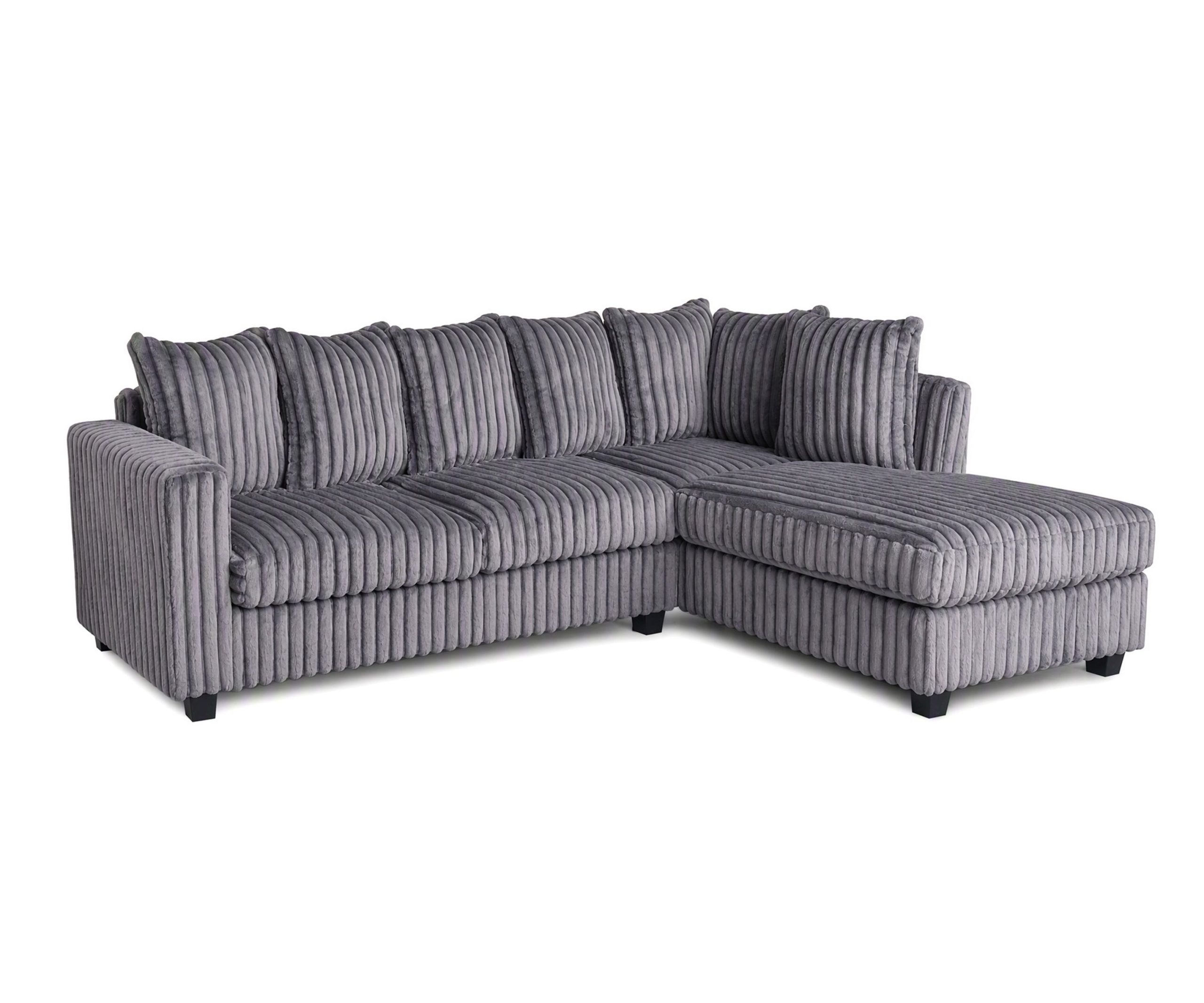 Hanna Grey Fluffy Corduroy Sectional with Reversible Chaise