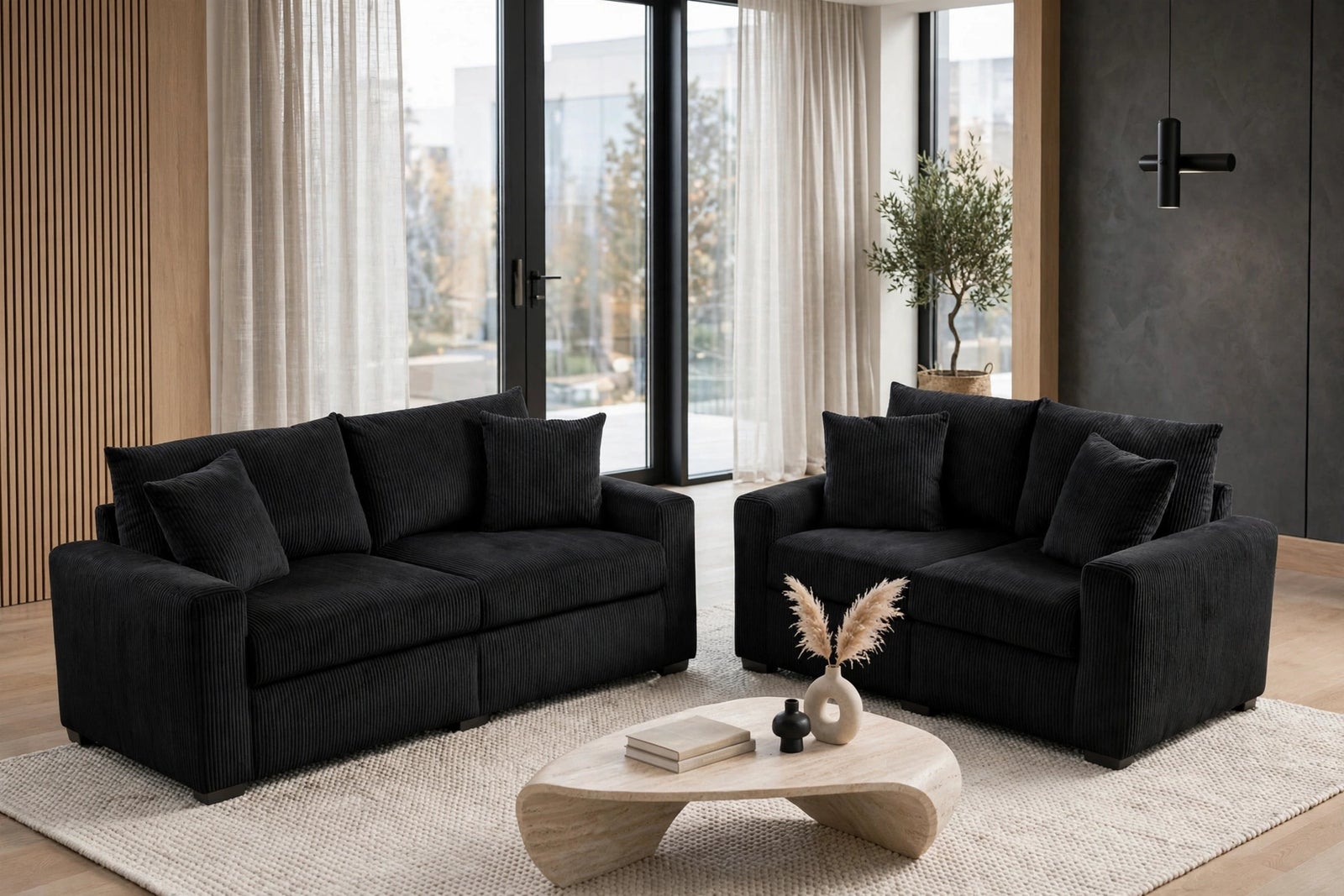 HH1123 Black Sofa & Loveseat Set