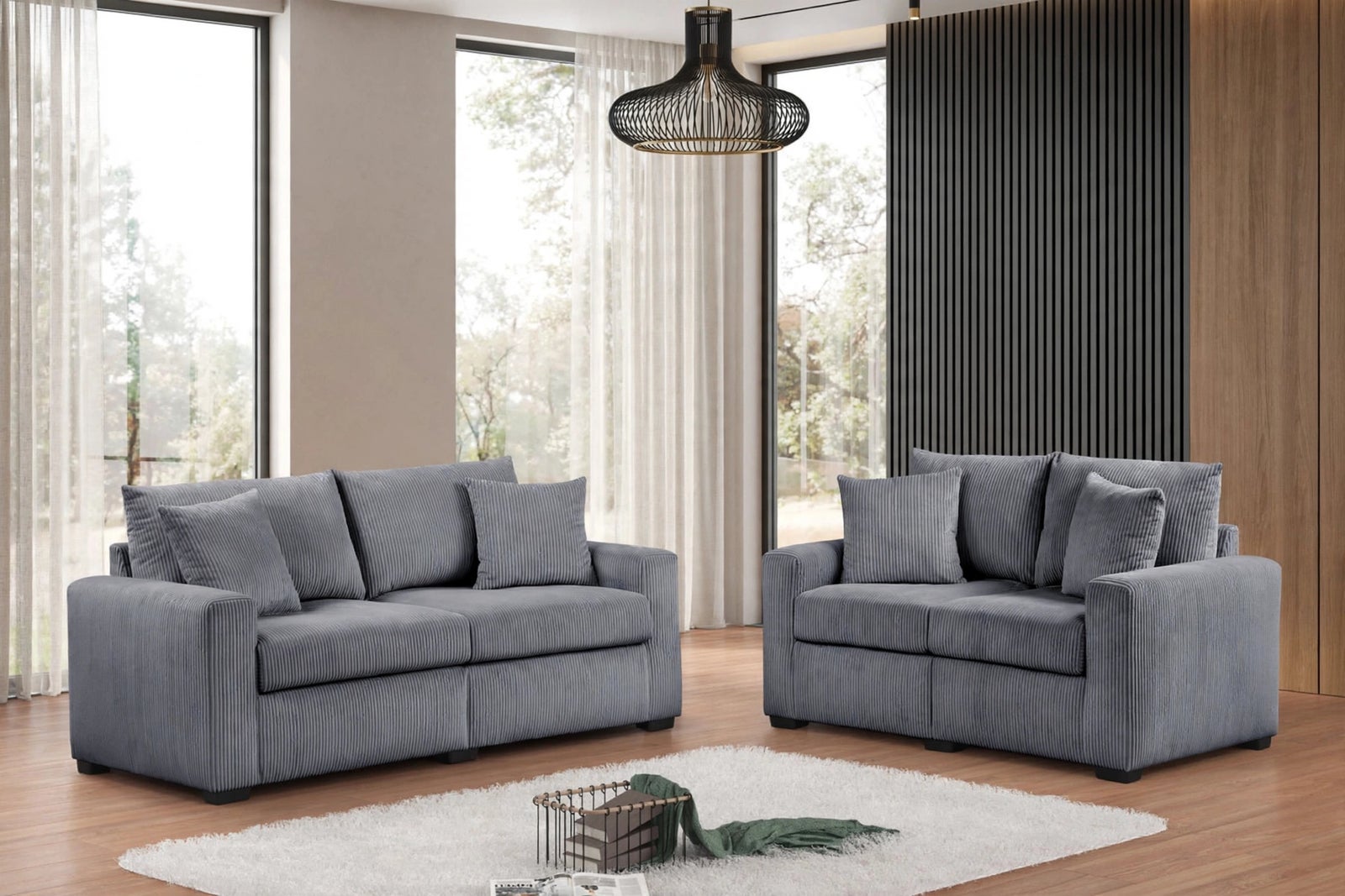 HH1124 Charcoal Gray Sofa & Loveseat Set