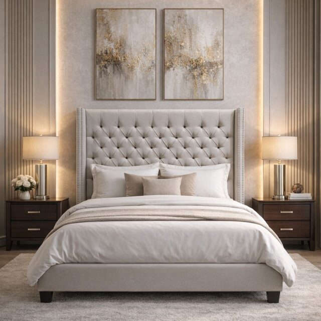 Hugh Linen Upholstered Platform Bed