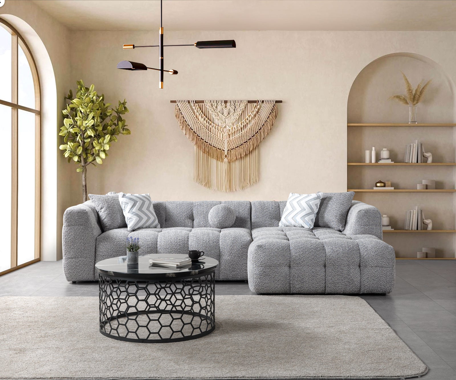 Ivy Gray Boucle 110" Right-Facing Chaise Sectional