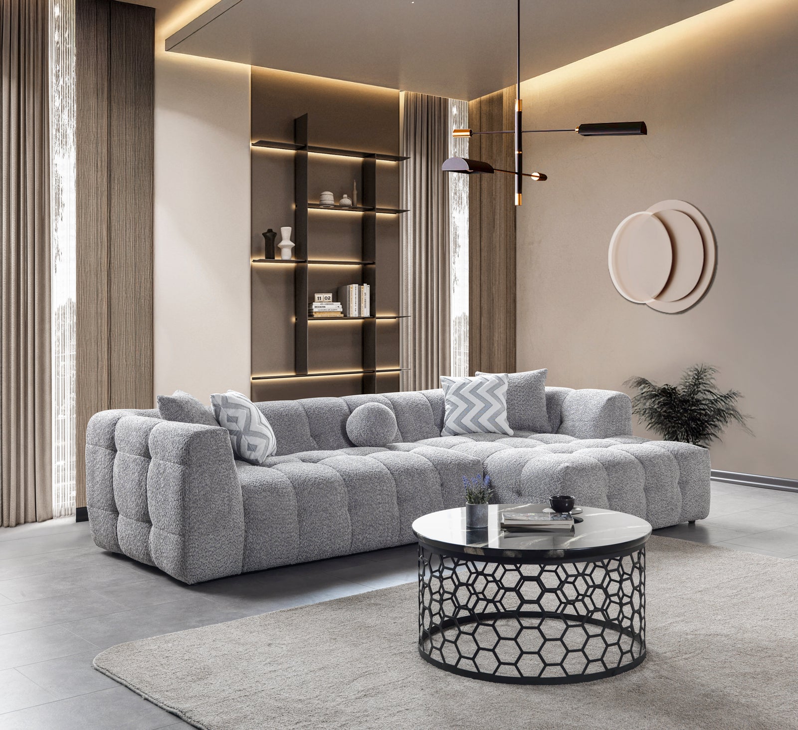 Ivy Gray Boucle 110" Right-Facing Chaise Sectional