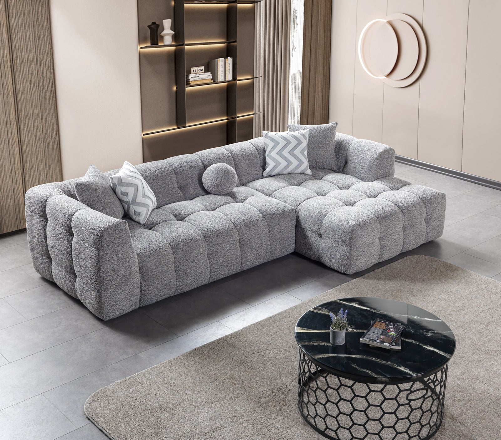 Ivy Gray Boucle 110" Right-Facing Chaise Sectional