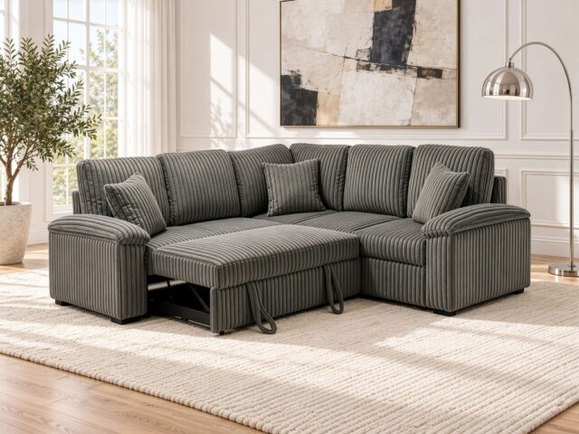 Jackson Gray Fluffy Corduroy Sleeper Sectional
