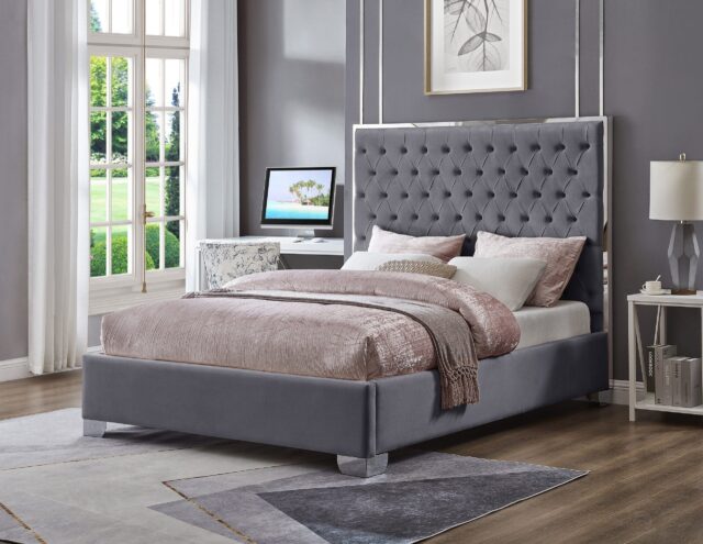 Kate Gray Tufted Velvet Upholstered Platform Bed