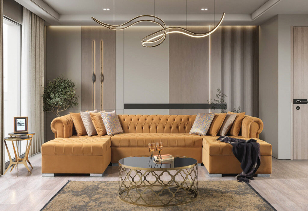 Lauren Mustard Velvet Sectional