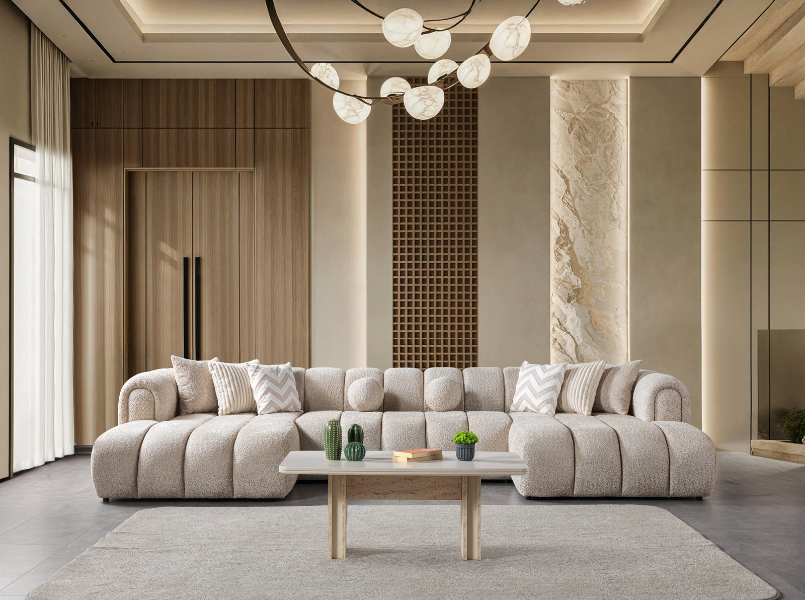 Lis Sand Boucle Double Chaise 147" Sectional