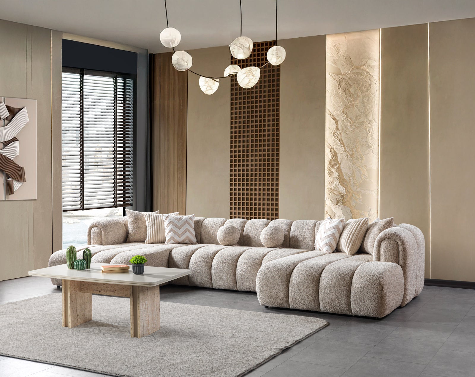 Lis Sand Boucle Double Chaise 147" Sectional