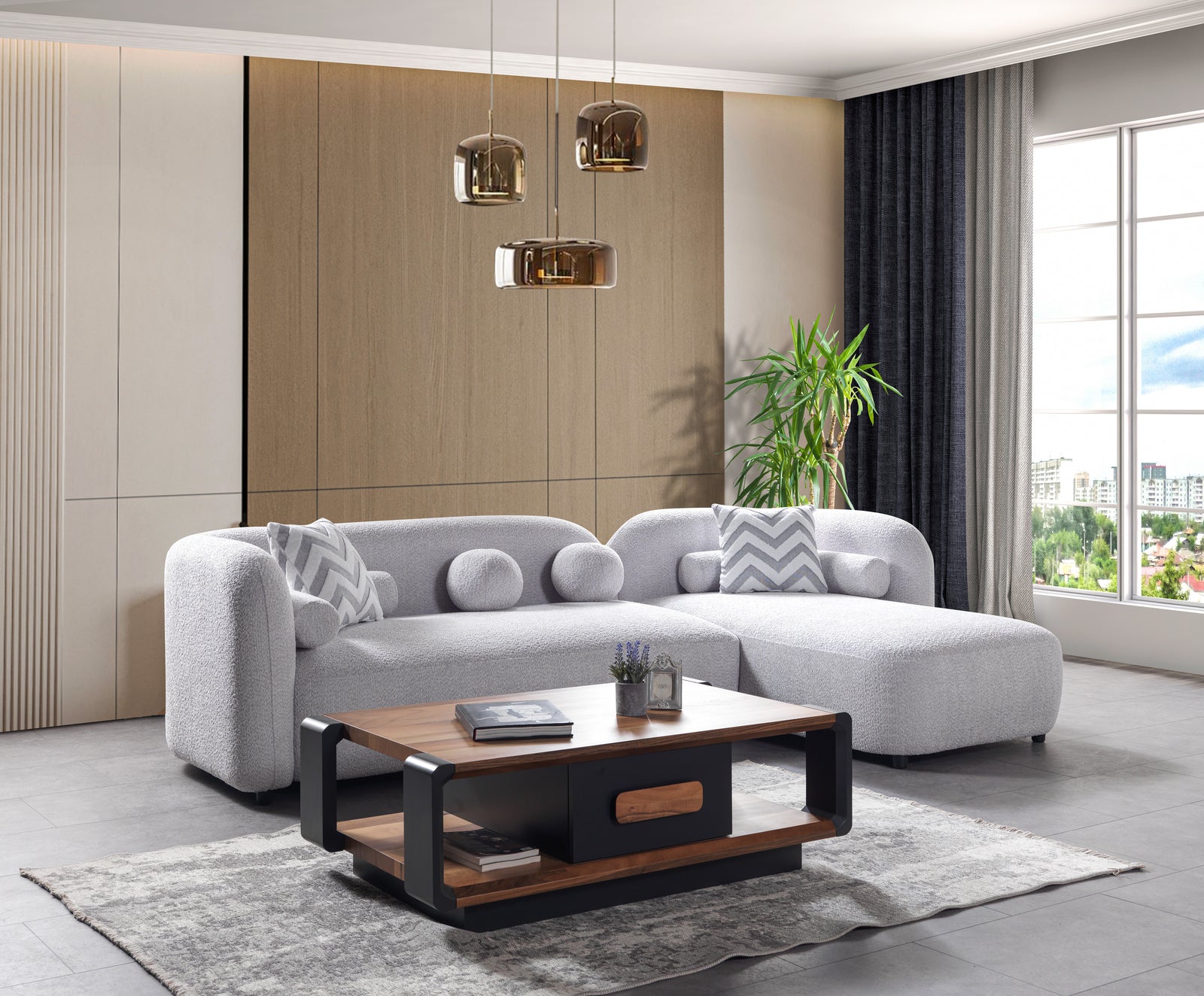 Liva Gray Boucle 110" Right-Facing Chaise Sectional
