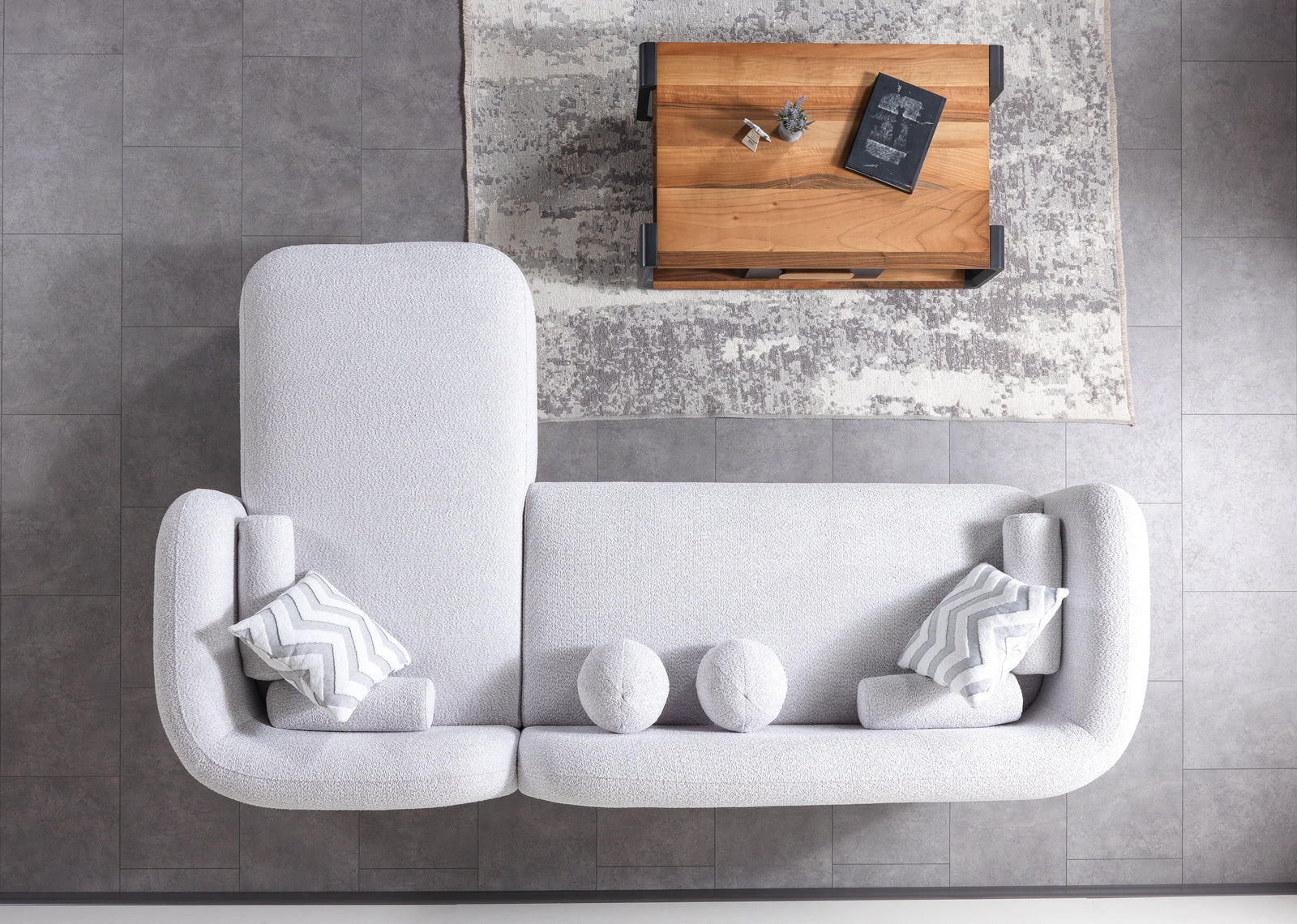 Liva Gray Boucle 110" Right-Facing Chaise Sectional
