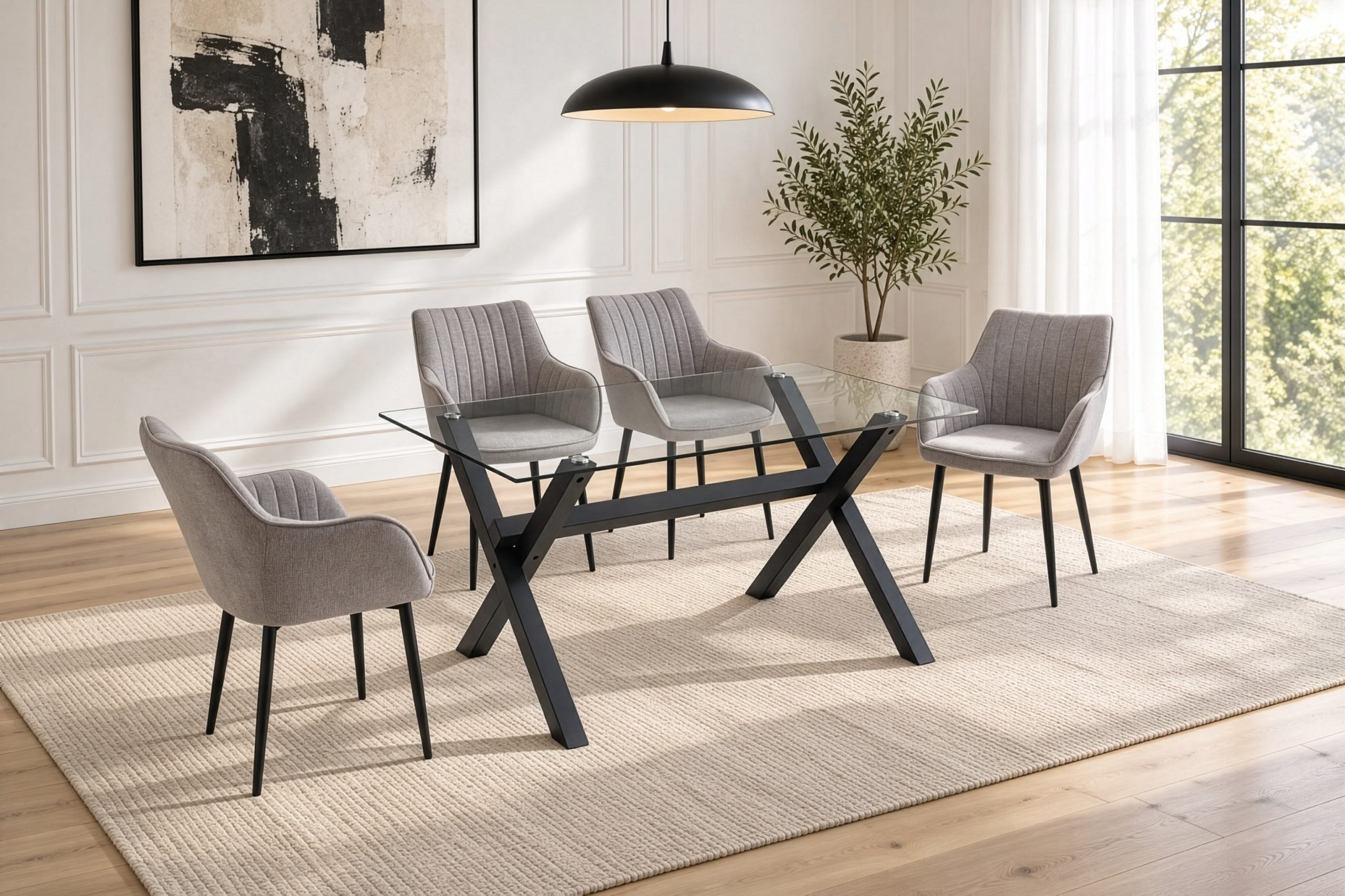 Madrid 5pc Dining Set with 4 Gray Linen Chairs
