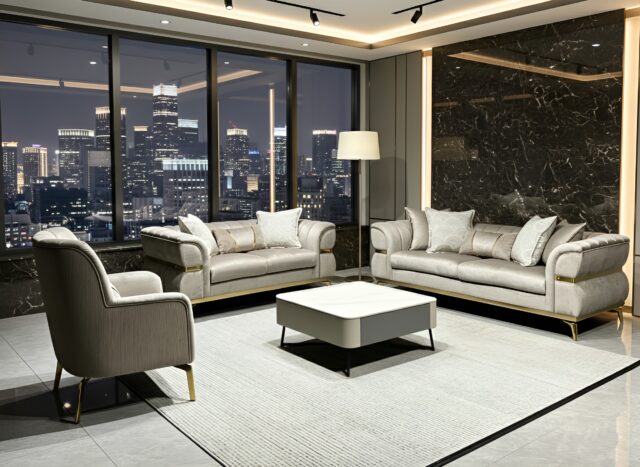 Mia Beige Velvet Sofa & Loveseat