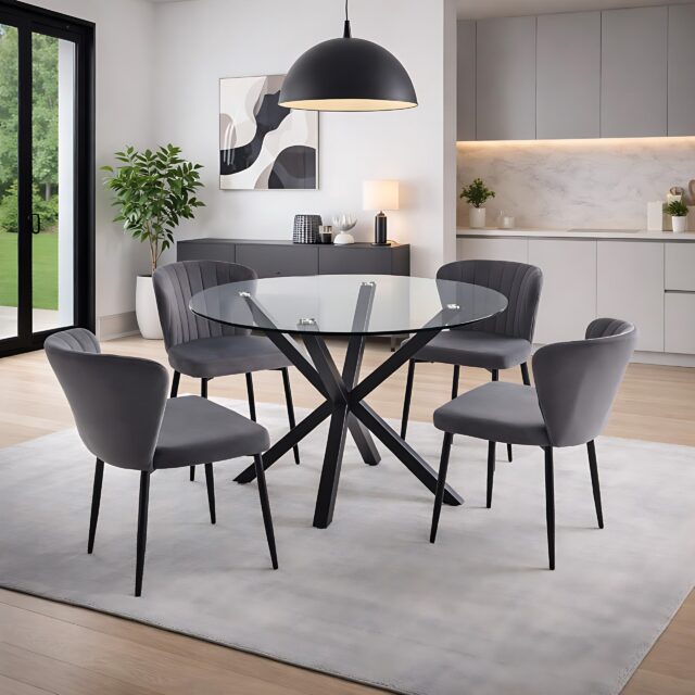 Oslo 5pc Dining Set with Gray Velvet Chairs