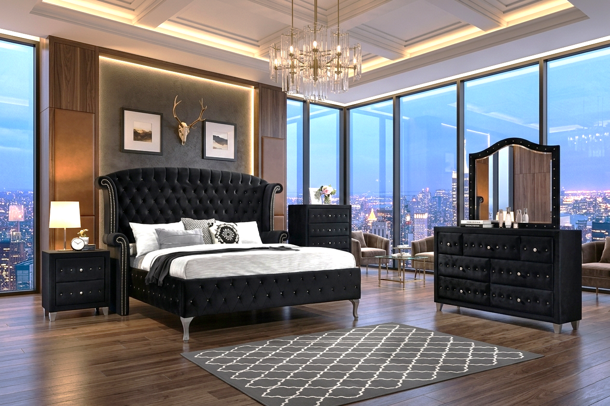 Diamond Palace Black 5PC Bedroom Set (King) - Image 2