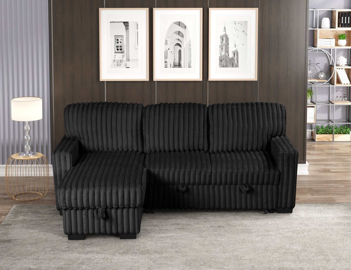 Poland Black Reversible Sectional With Pull-Out Bed - Image 2