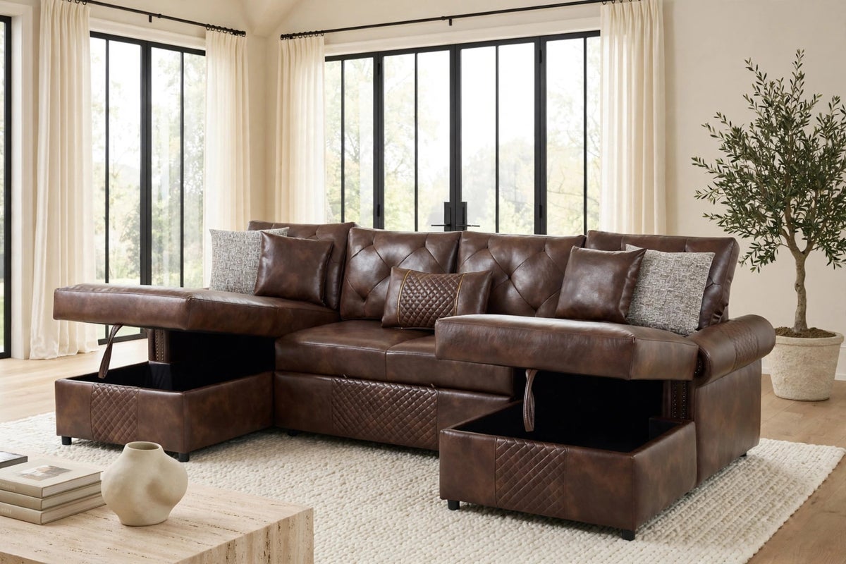 Sonoma Brown Double Storage Chaise Sectional (w/ Pull-Out Bed) - Image 3