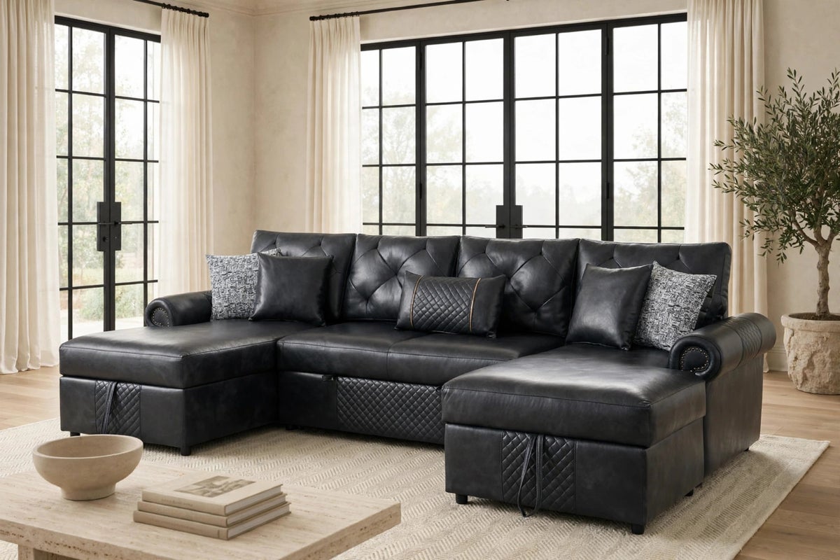 Sonoma Black Double Storage Chaise Sectional (w/ Pull-Out Bed)