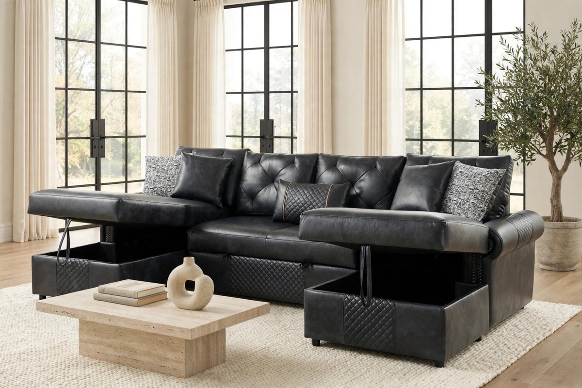 Sonoma Black Double Storage Chaise Sectional (w/ Pull-Out Bed) - Image 2