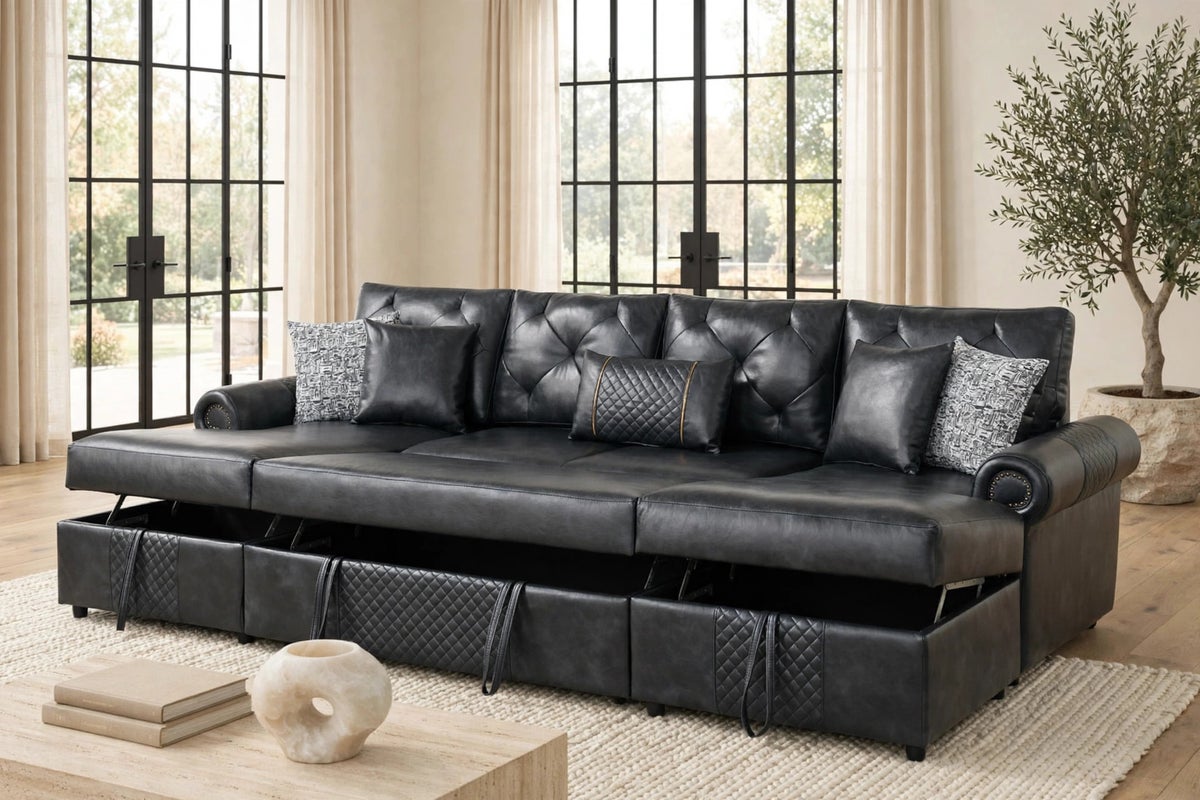 Sonoma Black Double Storage Chaise Sectional (w/ Pull-Out Bed) - Image 3
