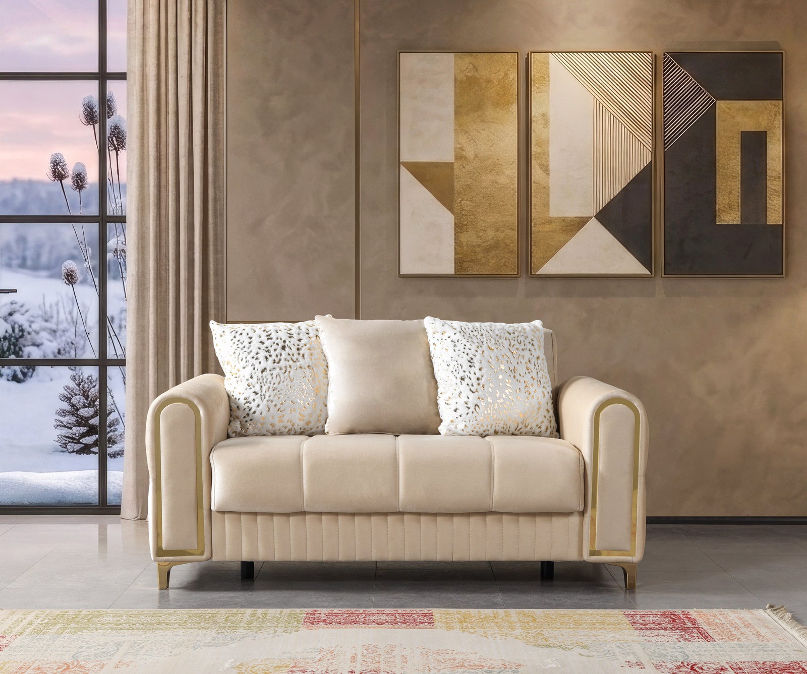 Sandra Ivory Velvet Sofa 88" & Loveseat 64"