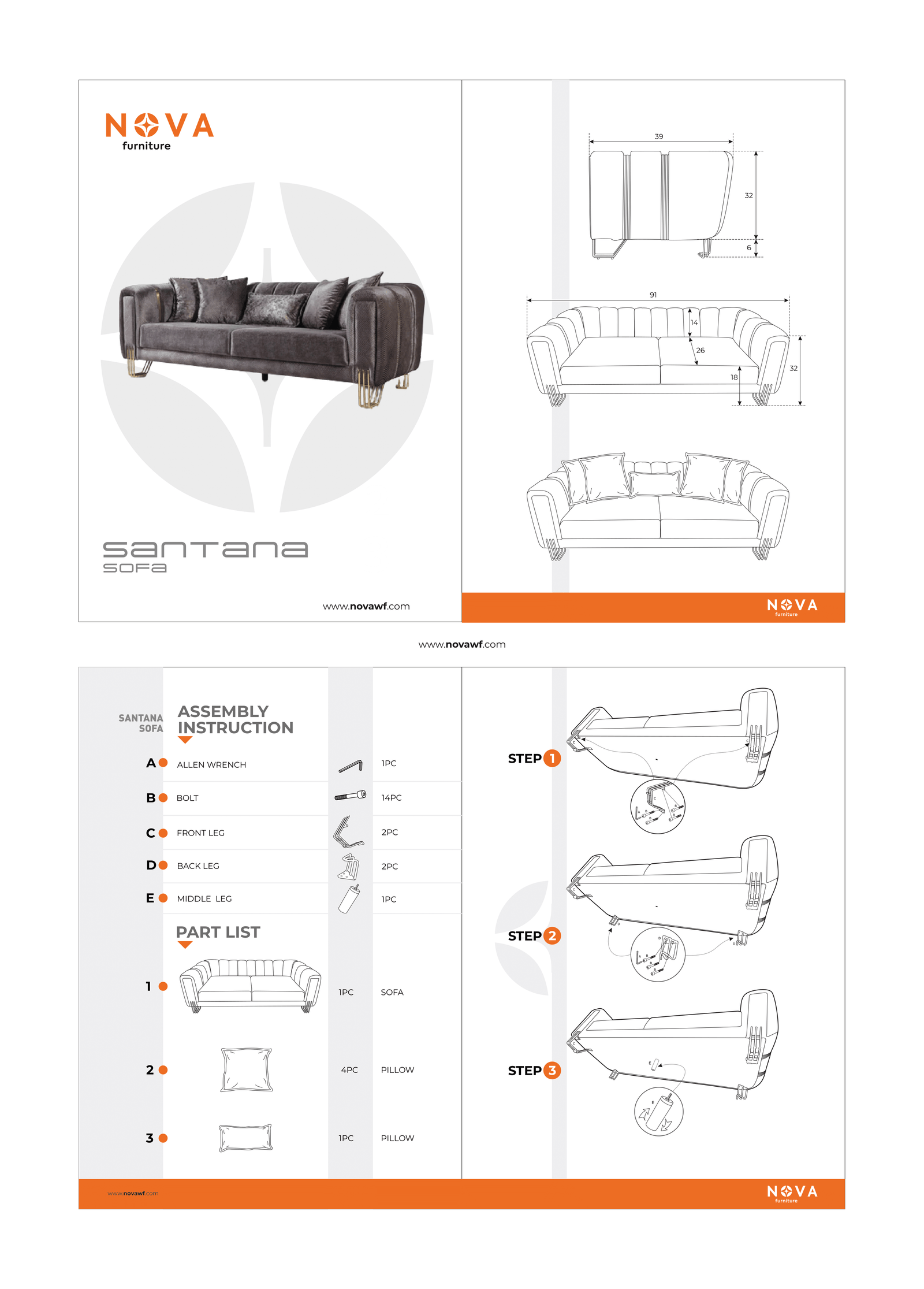 Santana Coffee Velvet Sofa 89" & Loveseat 69"