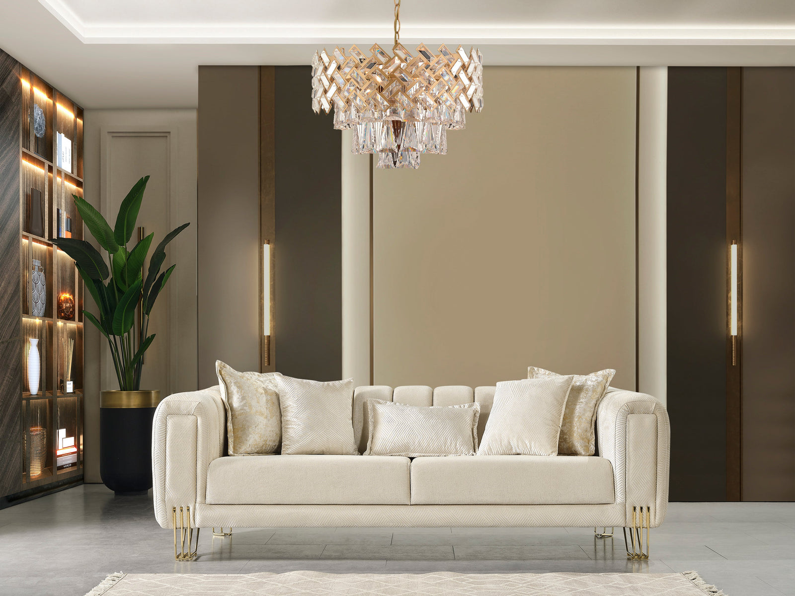 Santana Ivory Velvet Sofa 89" & Loveseat 69"