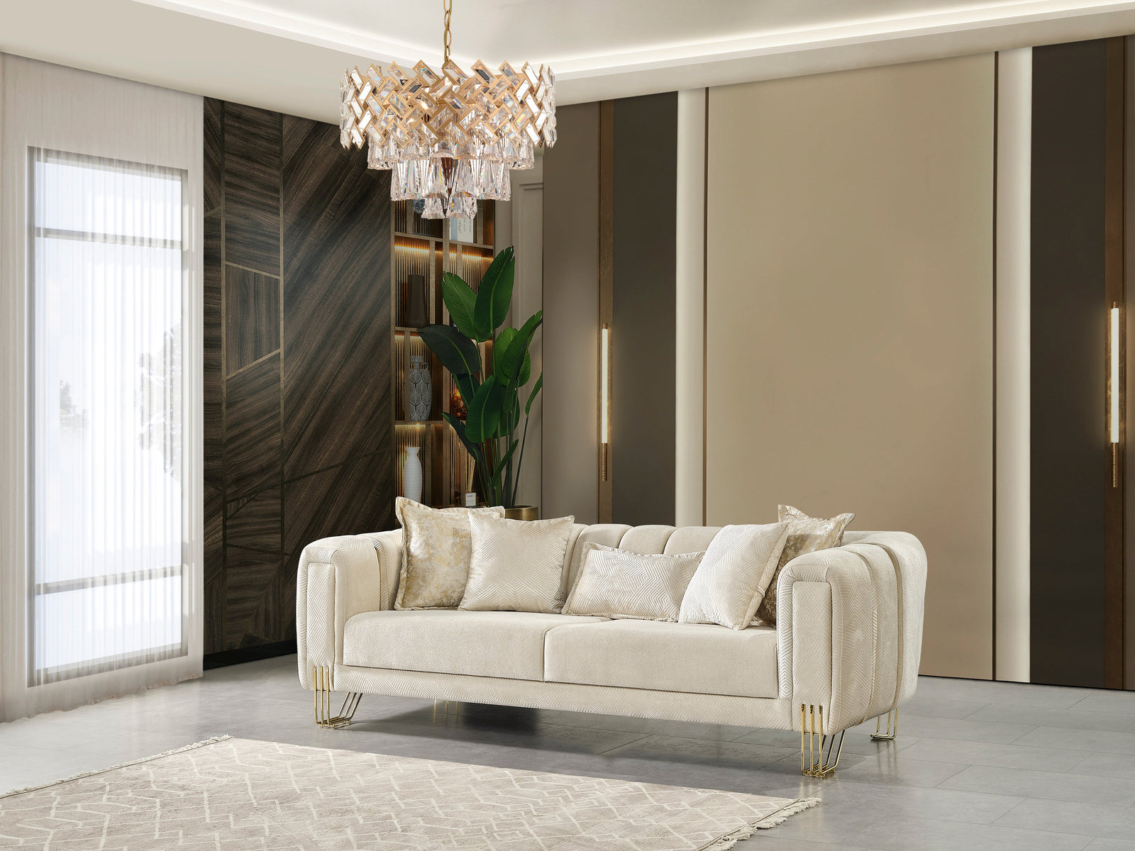 Santana Ivory Velvet Sofa 89" & Loveseat 69"