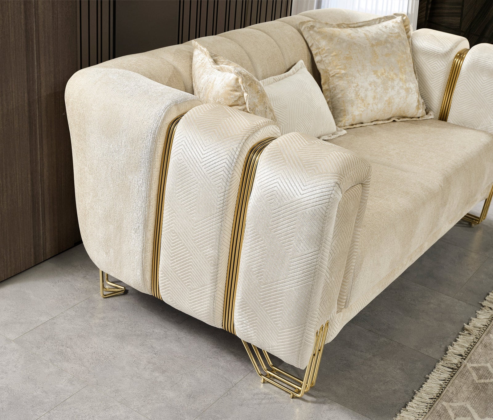 Santana Ivory Velvet Sofa 89" & Loveseat 69"