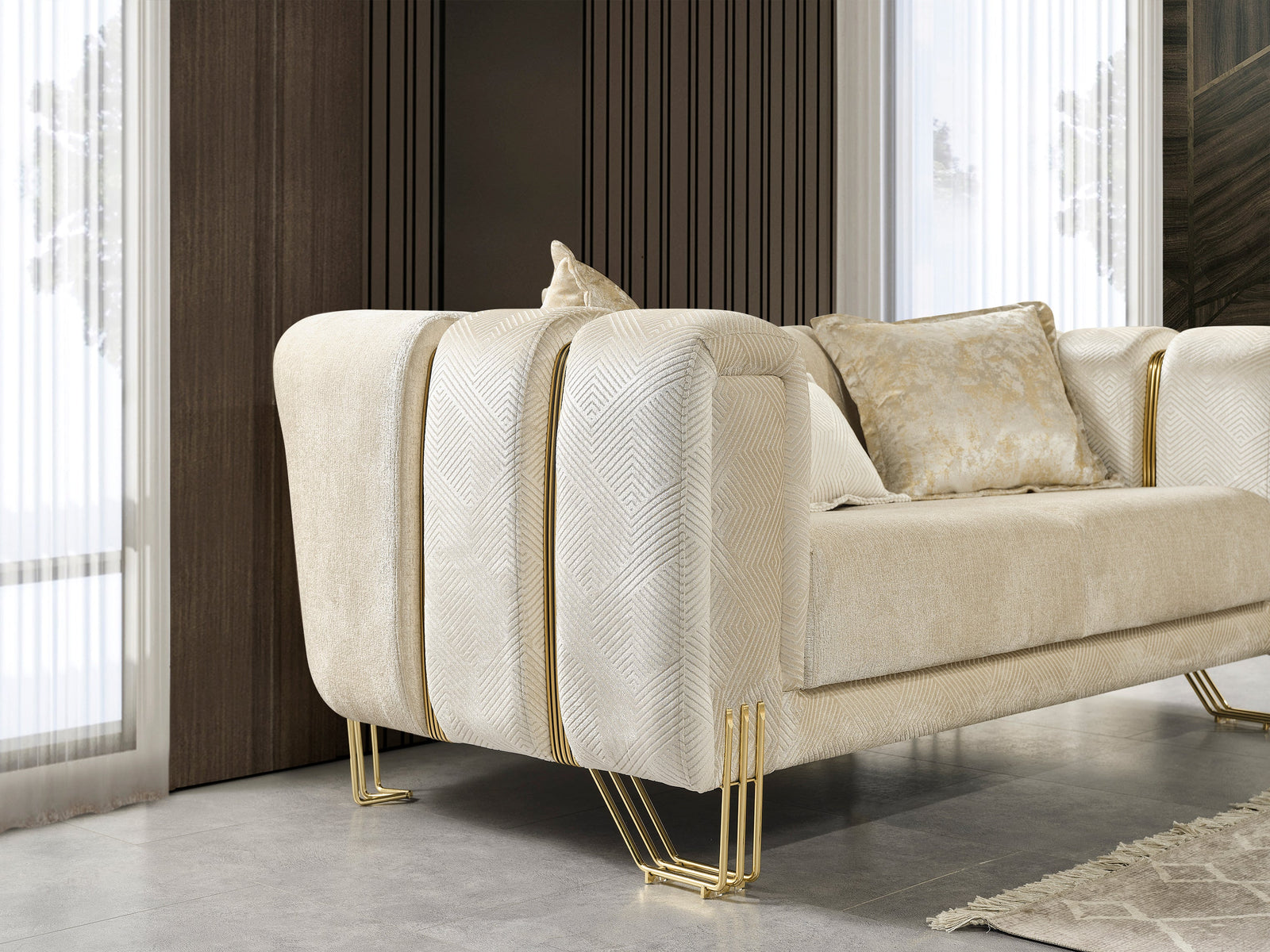 Santana Ivory Velvet Sofa 89" & Loveseat 69"