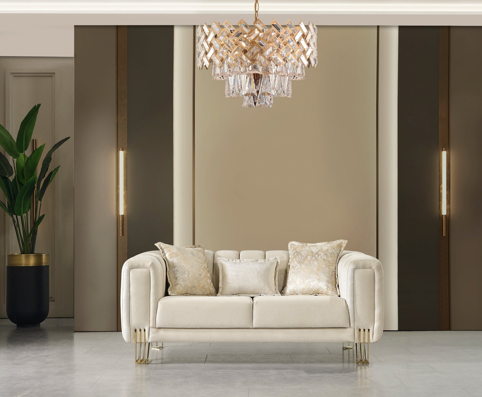 Santana Ivory Velvet Sofa 89" & Loveseat 69"