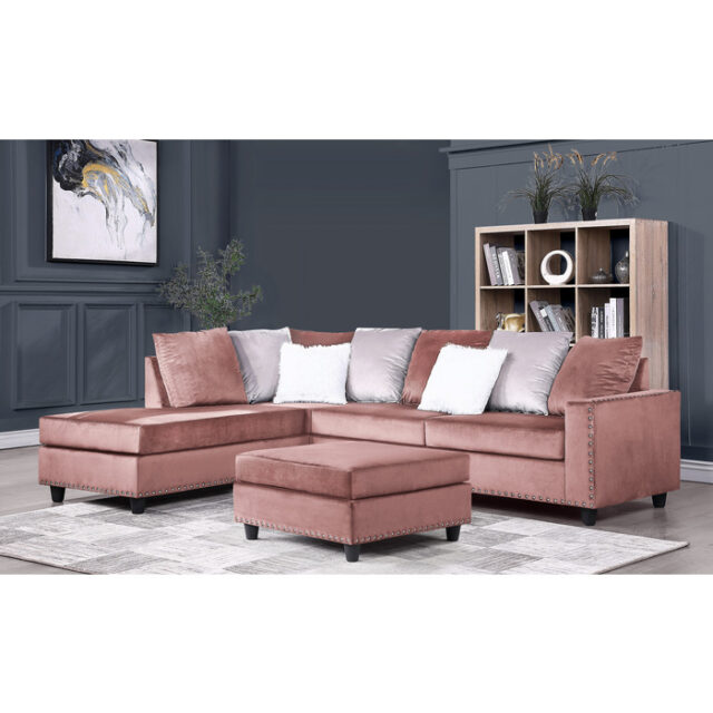 SH3187PNK* 2-Piece Reversible Sectional, Pink Velvet