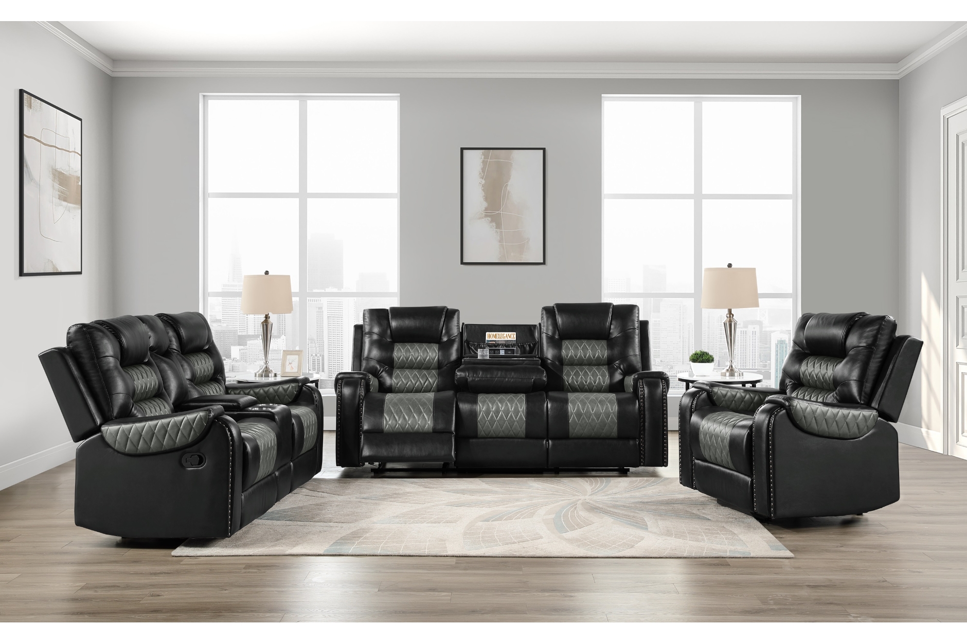 SH8890BLK Hart Black Reclining Sofa Set