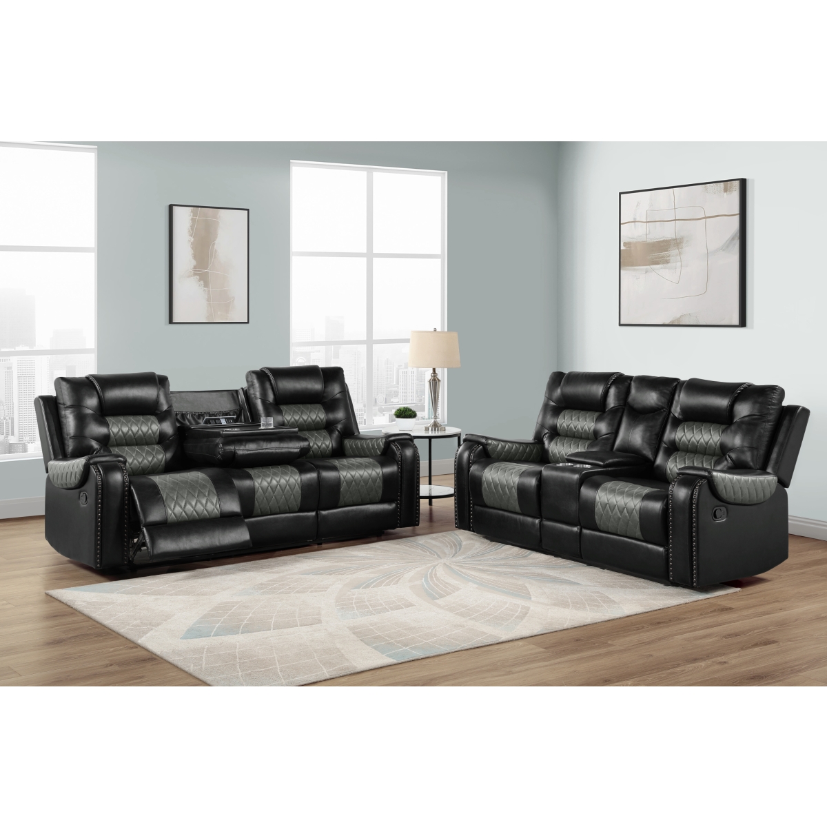 SH8890BLK Hart Black Reclining Sofa Set