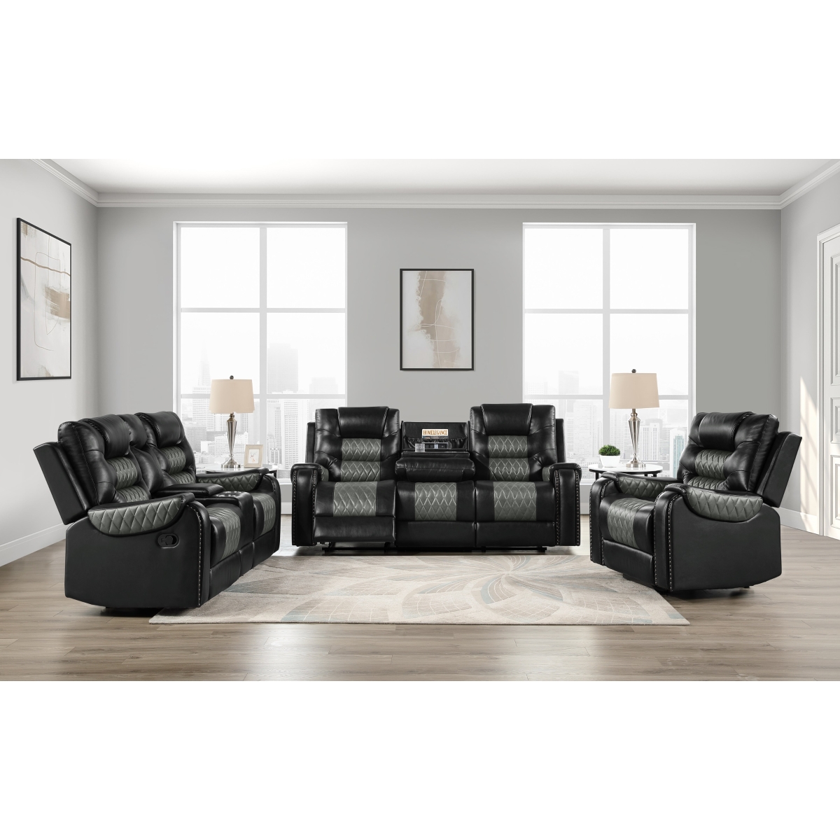 SH8890BLK Hart Black Reclining Sofa Set