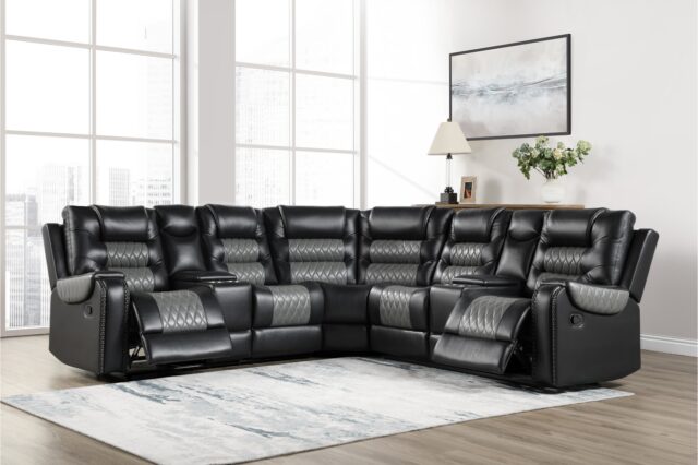 SH8890BLK*SC Hart Black 3-Piece Reclining Sectional