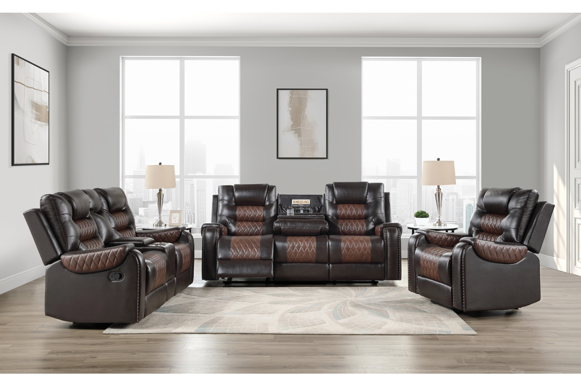SH8890BRW Hart Brown Reclining Sofa Set