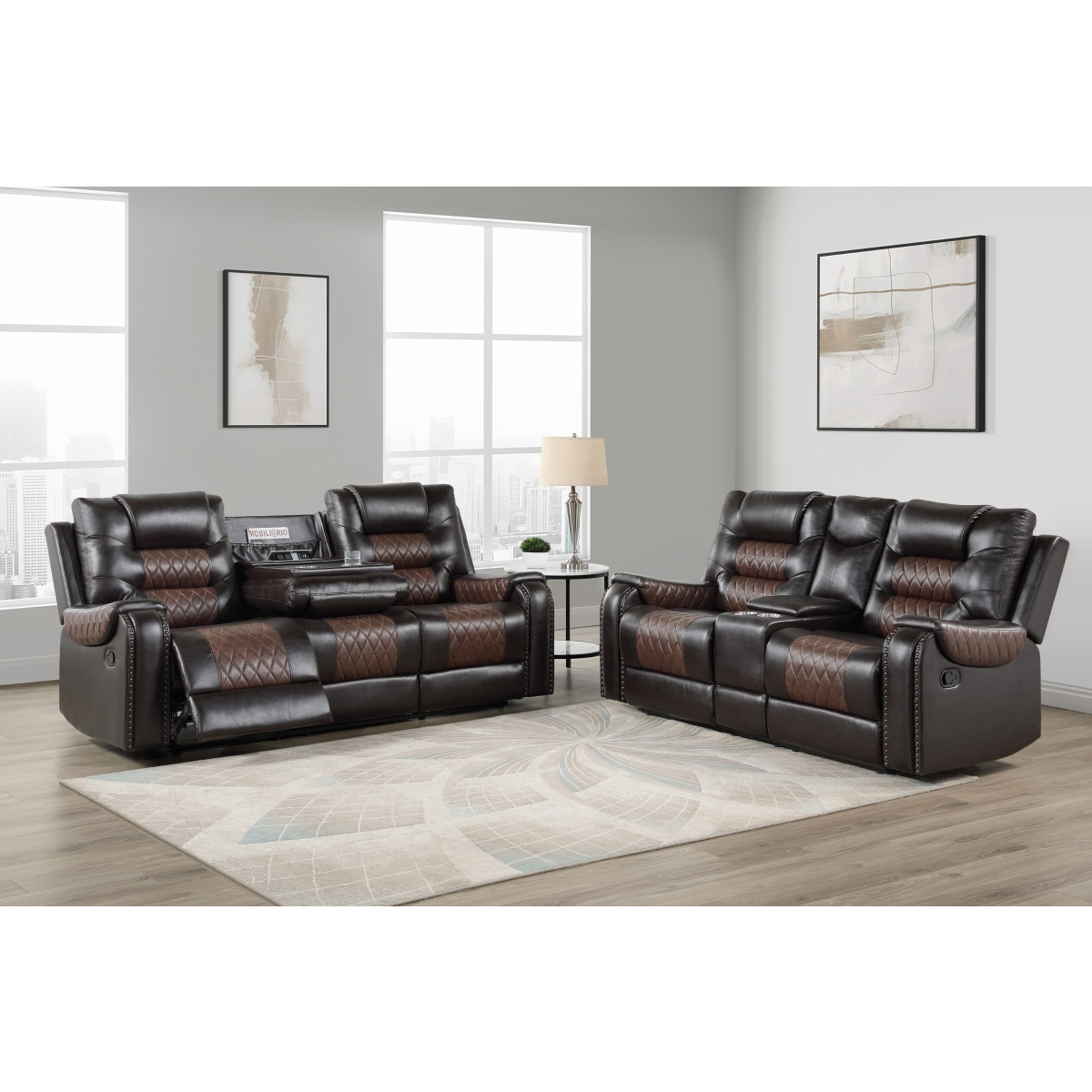SH8890BRW Hart Brown Reclining Sofa Set
