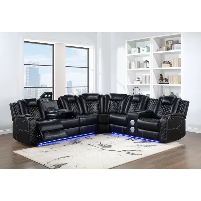 SH8895BLK*SC Radiant Black 3-Piece Reclining Sectional