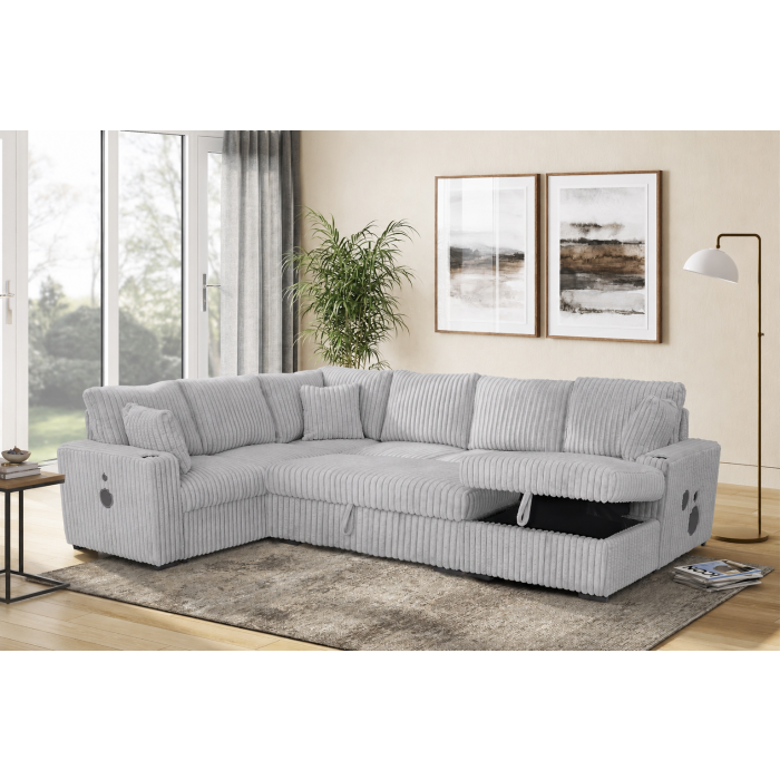 SH9093GRY*SC Marvell 3-Piece Grey Corduroy Sectional